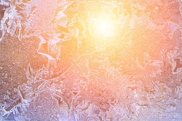 Frost Texture Frozen Glass Illuminated Sun Winter Winter Background — Fotografia de Stock