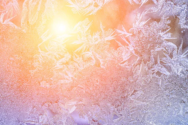 Frost Texture Frozen Glass Illuminated Sun Winter Winter Background — Stock fotografie