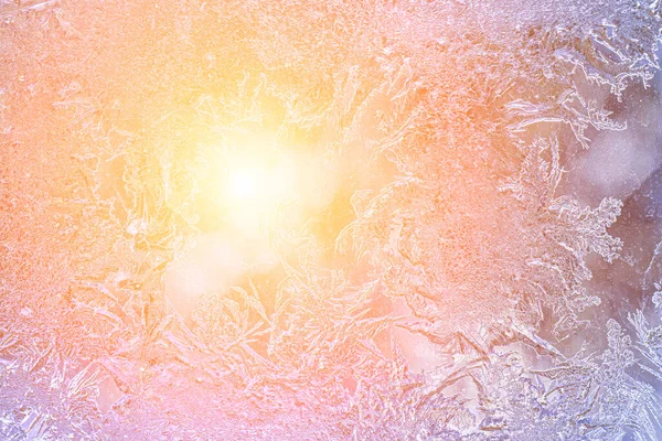 Frost Texture Frozen Glass Illuminated Sun Winter Winter Background — Zdjęcie stockowe