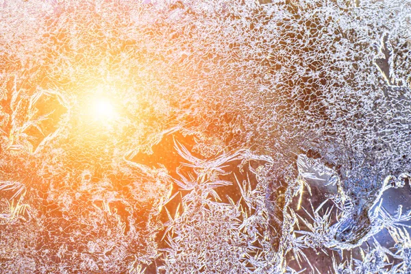 Frost Texture Frozen Glass Illuminated Sun Winter Winter Background — Zdjęcie stockowe