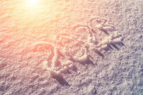 Number 2023 Written Snow Illuminated Sunlight New Year Christmas Concept — Stock Photo, Image
