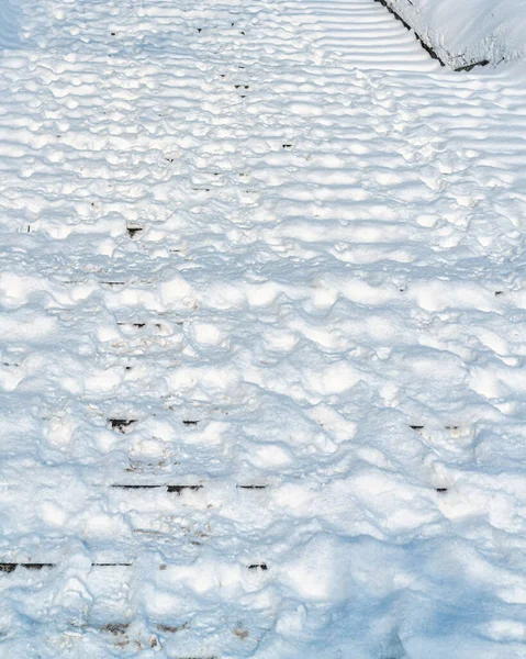 Escadas Pedra Cobertas Neve Após Queda Neve Inverno Conceito Meteorológico — Fotografia de Stock