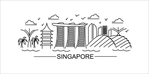 Illustration linéaire SINGAPOUR. Dessin linéaire SINGAPOUR. Illustration de ville de style moderne SINGAPOUR. Affiche esquissée à la main, bannière, carte postale, modèle de carte pour agence de voyage, T-shirt, chemise. EPS vectoriel — Image vectorielle