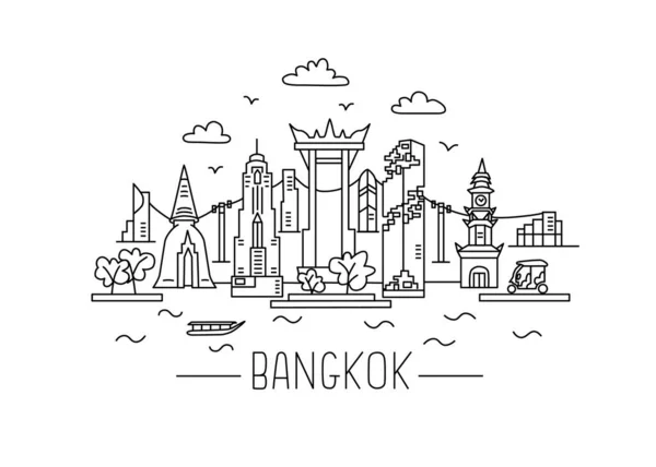 Illustration linéaire de Bangkok. Dessin de Bangkok. Illustration de style moderne de Bangkok. Affiche esquissée à la main, bannière, carte postale, modèle de carte pour agence de voyage, T-shirt, chemise. EPS vectoriel 10 — Image vectorielle