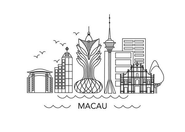 Illustration linéaire de Macao. Macao, dessin de ligne en Chine. Illustration de style moderne de Macao. Affiche esquissée à la main, bannière, carte postale, modèle de carte pour agence de voyage, T-shirt, chemise. EPS vectoriel 10 — Image vectorielle