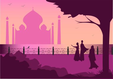 Agra, Hindistan düz çizim. Agra Düz Çizim. Modern tarz Agra şehir illüstrasyonu. El yapımı poster, afiş, kartpostal seyahat şirketi için kart şablonu, tişört. Vektör EPS 10