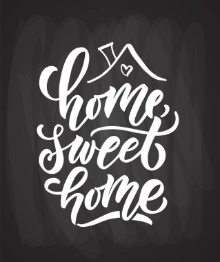 Ev yapımı tipografi posteri Sweet Home. Kartpostal, kart, afiş, poster için dokulu arka plan. İlham verici vektör tipografisi. Vektör illüstrasyonu EPS 10.