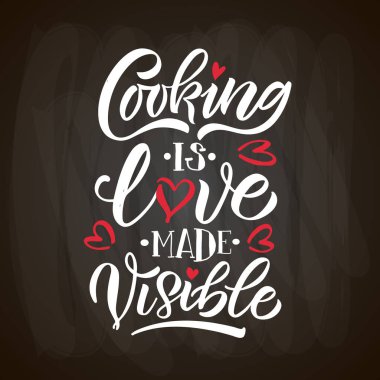 El yapımı ilham verici bir alıntı Aşçılık Görünür Aşktır. El yapımı motivasyon amaçlı kartpostal, kart, el ilanı, afiş şablonu. Yemek pişirme harfleri tipografisi. Vektör illüstrasyonu EPS 10
