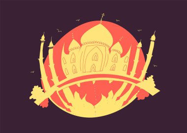 Agra çizgi film illüstrasyonu. Agra, Hindistan karalama çizimi. Modern tarz Agra şehir illüstrasyonu. El yapımı poster, afiş, kartpostal seyahat şirketi için kart şablonu, tişört. Vektör EPS 10
