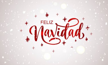 Feliz Navidad kartı, rozet, ikon tipografi. Noel için Feliz Navidad 'a mektup, yeni yıl tebrik kartı, davetiye şablonu, afiş, poster. Vektör EPS10