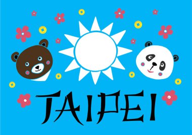 Taipei karikatür posteri, afiş, kartpostal seyahat şirketi için kart, tişört. Taipei karikatür çizimi. Modern tarz Taipei şehir illüstrasyonu. El çizimi. EPS 10 vektörü