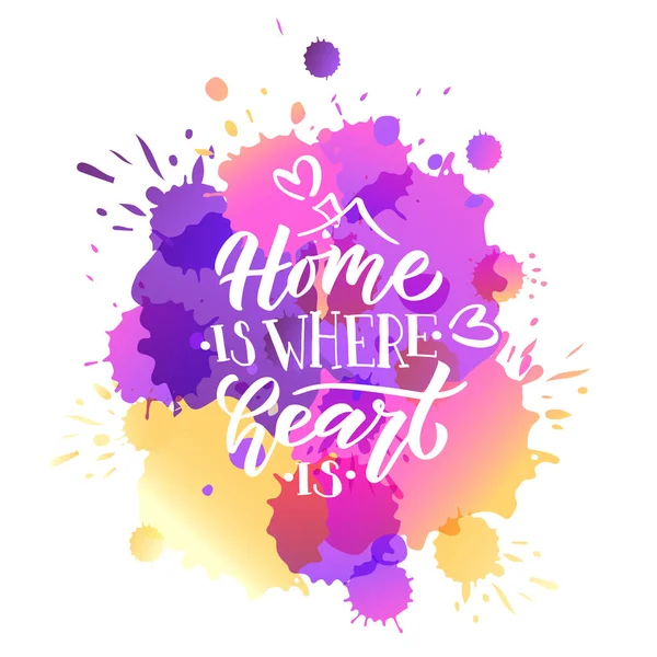 Hand drawn typography poster Home is where your heart is. Home quote on textured background for postcard, card, banner, poster. Home sweet home inspirational vector typography. Vector illustration EPS — Stock Vector