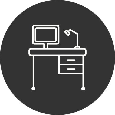 Ofis Masası Doğrusal Vektör Simgesi Tasarımı