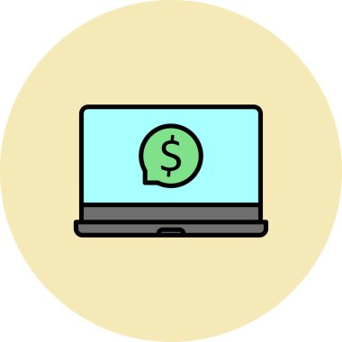 Dizüstü Bilgisayarlı Doğrusal Vektör Simgesi Tasarımı