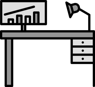 Ofis Masası Doğrusal Vektör Simgesi Tasarımı