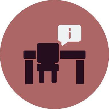 İş yeri masa sandalyesi, ünlem işareti, ofis vektör illüstrasyonu