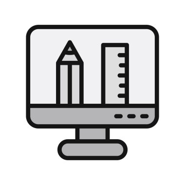 Bilgisayar monitörü vektör ince çizgi simgesi 