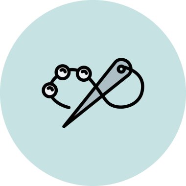 İplik ve boncuk vektör simgesi ile iğne dikiliyor 