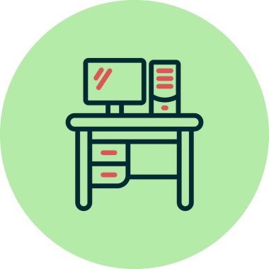 çalışma masası, bilgisayar monitörü, ofis vektör illüstrasyonu