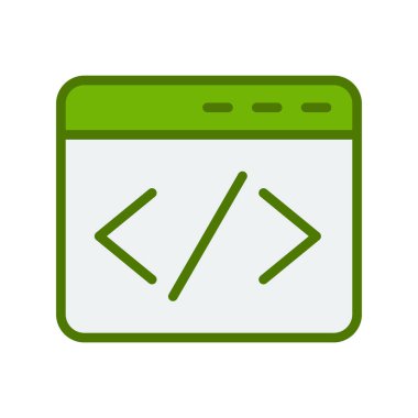 Kodlama simgesi izole edildi, vektör illüstrasyonu dolduruldu