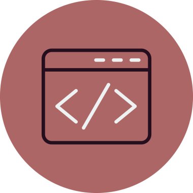 Kodlama simgesi izole edildi, vektör illüstrasyonu dolduruldu