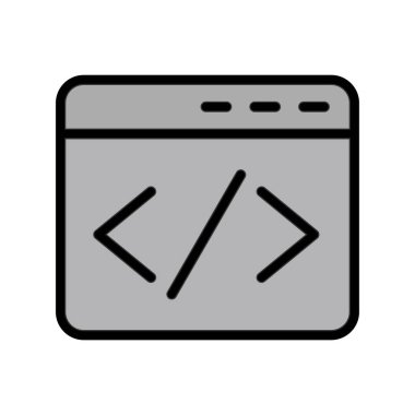 Kodlama simgesi izole edildi, vektör illüstrasyonu dolduruldu