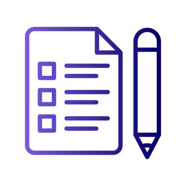 Sınav kağıdı ve kalem, vektör simgesi çizimi