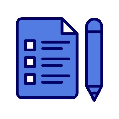 Sınav kağıdı ve kalem, vektör simgesi çizimi