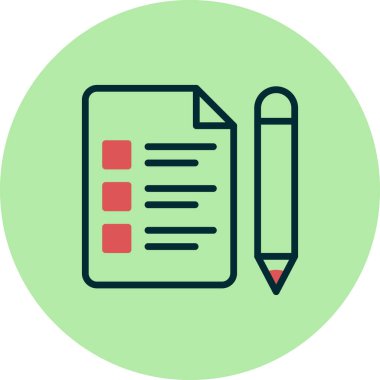 Sınav kağıdı ve kalem, vektör simgesi çizimi