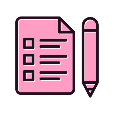 Sınav kağıdı ve kalem, vektör simgesi çizimi