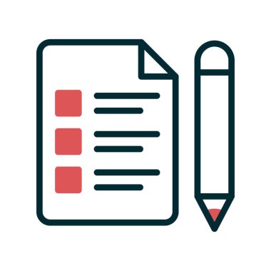 Sınav kağıdı ve kalem, vektör simgesi çizimi