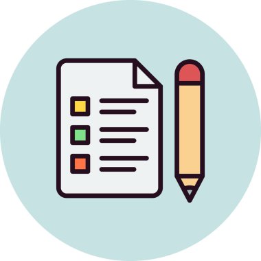 Sınav kağıdı ve kalem, vektör simgesi çizimi