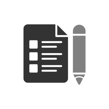 Sınav kağıdı ve kalem, vektör simgesi çizimi