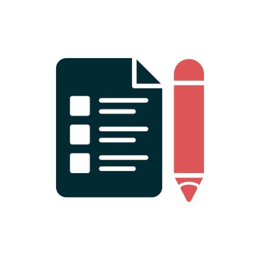 Sınav kağıdı ve kalem, vektör simgesi çizimi