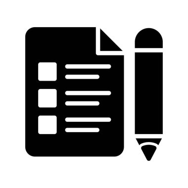 Sınav kağıdı ve kalem, vektör simgesi çizimi