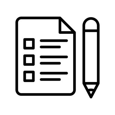 Sınav kağıdı ve kalem, vektör simgesi çizimi