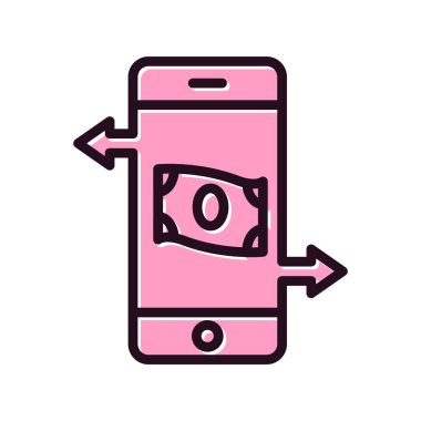 Dolar ikonlu akıllı telefon. taslak ödeme çevrimiçi vektör illüstrasyon pictogram. bankacılık sembolü