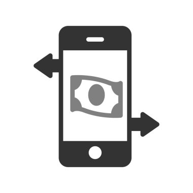 Dolar ikonlu akıllı telefon. taslak ödeme çevrimiçi vektör illüstrasyon pictogram. bankacılık sembolü