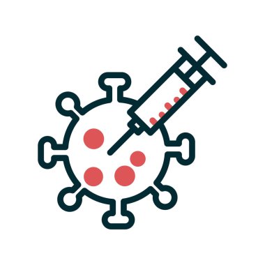 Bakteri, koronavirüs ikon vektör illüstrasyonlu şırınga