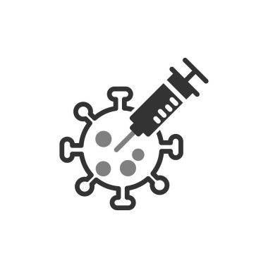 Bakteri, koronavirüs ikon vektör illüstrasyonlu şırınga