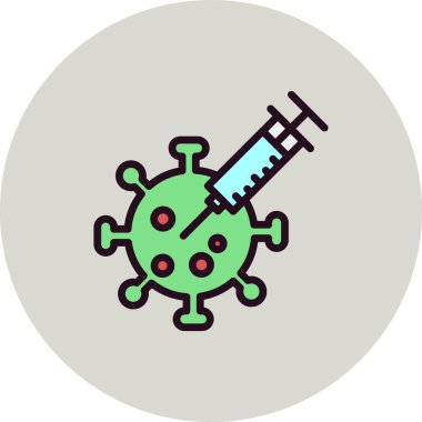 Bakteri, koronavirüs ikon vektör illüstrasyonlu şırınga