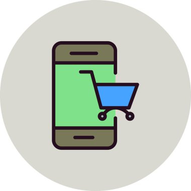 çevrimiçi alışveriş, cep telefonu simgesi, vektör illüstrasyonu 