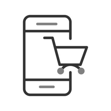 çevrimiçi alışveriş, cep telefonu simgesi, vektör illüstrasyonu 