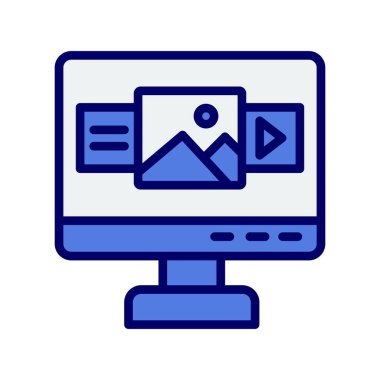 Bilgisayar monitörü vektör ince çizgi simgesi 