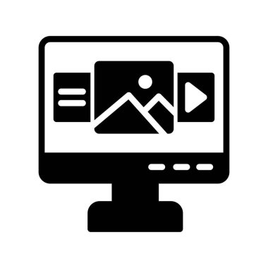 Bilgisayar monitörü vektör ince çizgi simgesi 