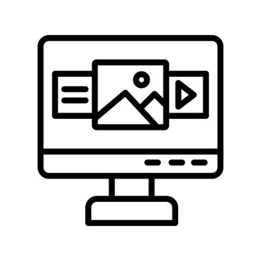 Bilgisayar monitörü vektör ince çizgi simgesi 