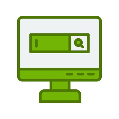 Teknoloji temalı bilgisayar monitörü izole edilmiş tasarım vektörü çizimi