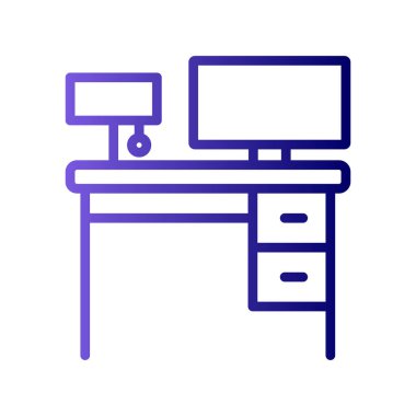 Ofis masa ikonu vektörü. Masa lambası işareti. izole edilmiş sınır sembolü çizimi