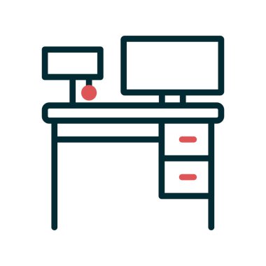 Ofis masa ikonu vektörü. İşyeri masa tabelası. izole edilmiş sınır sembolü çizimi