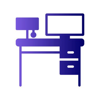 Ofis mobilyaları ve masaüstü bilgisayar vektör illüstrasyonlu masa masası